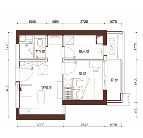 C户型-48㎡1室1厅1卫