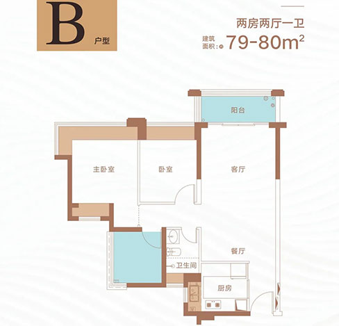 B户型79-80㎡2房2厅1卫