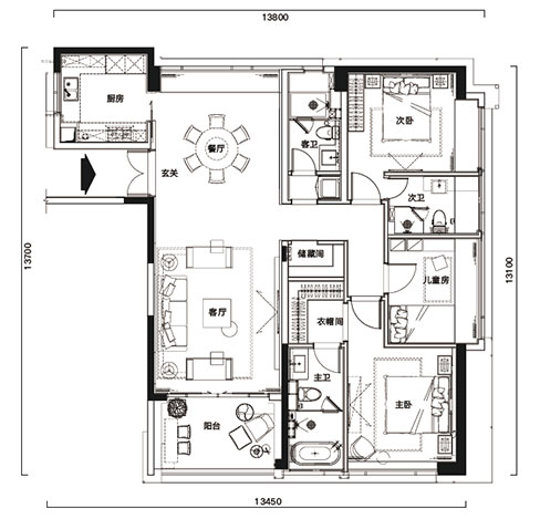 B座-d172㎡  3房2厅3卫