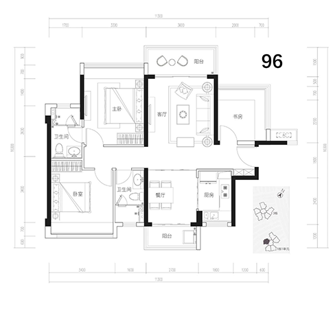 96㎡-3房2厅2卫