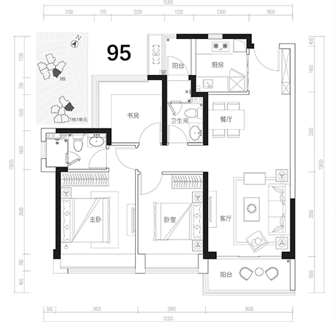 95㎡-3房2厅2卫