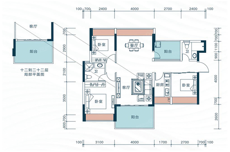 3房2厅2卫9栋A单元06户型