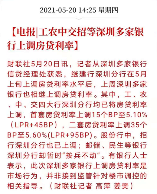 买房成本再增加！深圳多家银行跟进上调房贷利