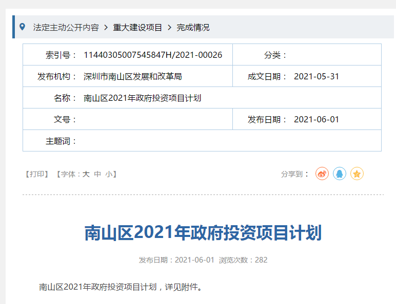 2021政府投资及旧改计划公开，连续三年向西丽倾斜！