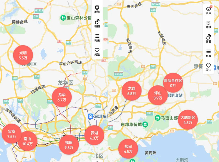 深圳二手房挂牌价和成交价在中介平台展示了